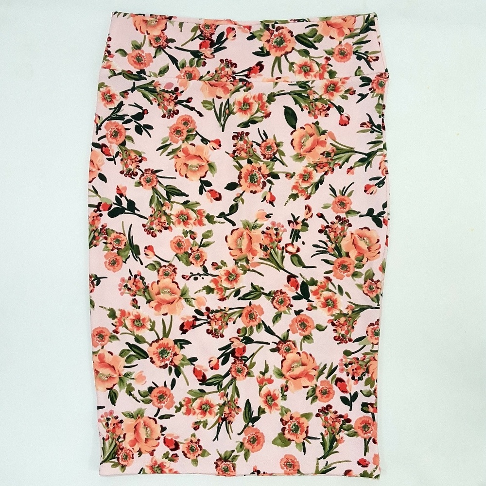 NEW Cacia Pink Floral Print Midi Pencil Skirt Plus